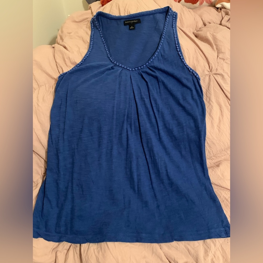 #62 - Banana Republic Blue Tank with Adorable Dot Collar Embellishments